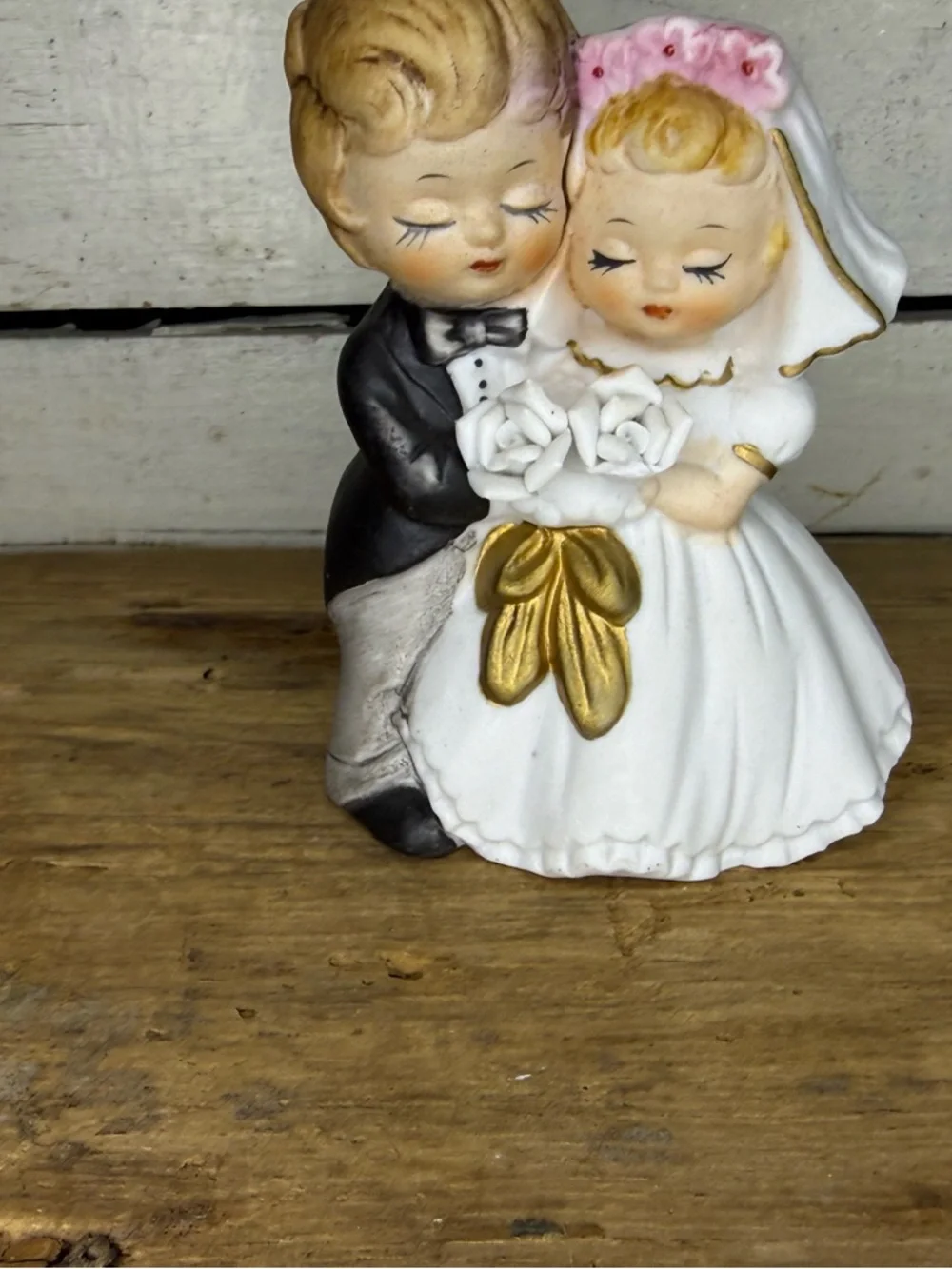 Vintage 1950s Enesco Porcelain Bell Bride Groom Cake Topper Wedding/ Decor 🔔 🎂